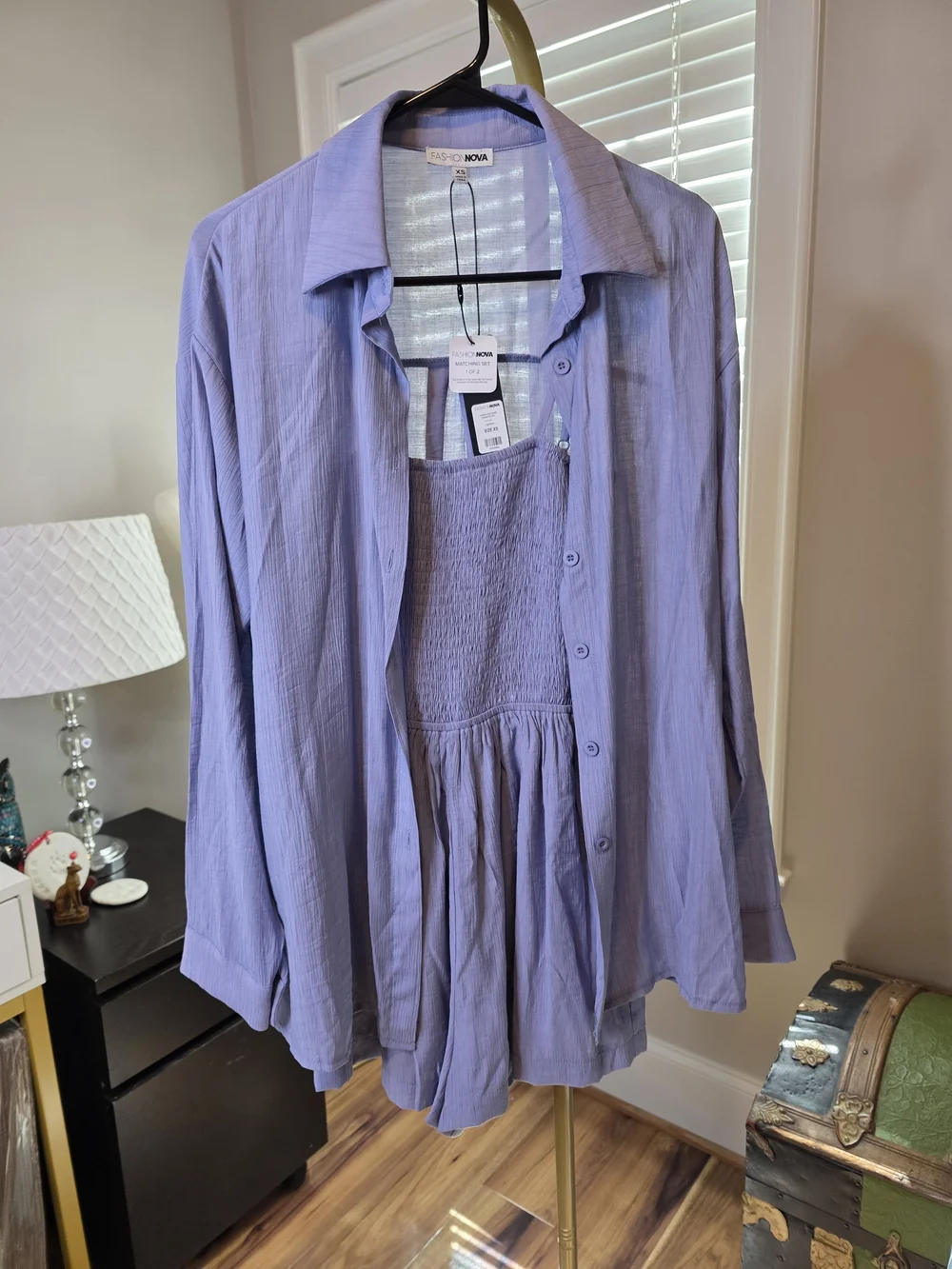 Light Blue Smocked Romper Set